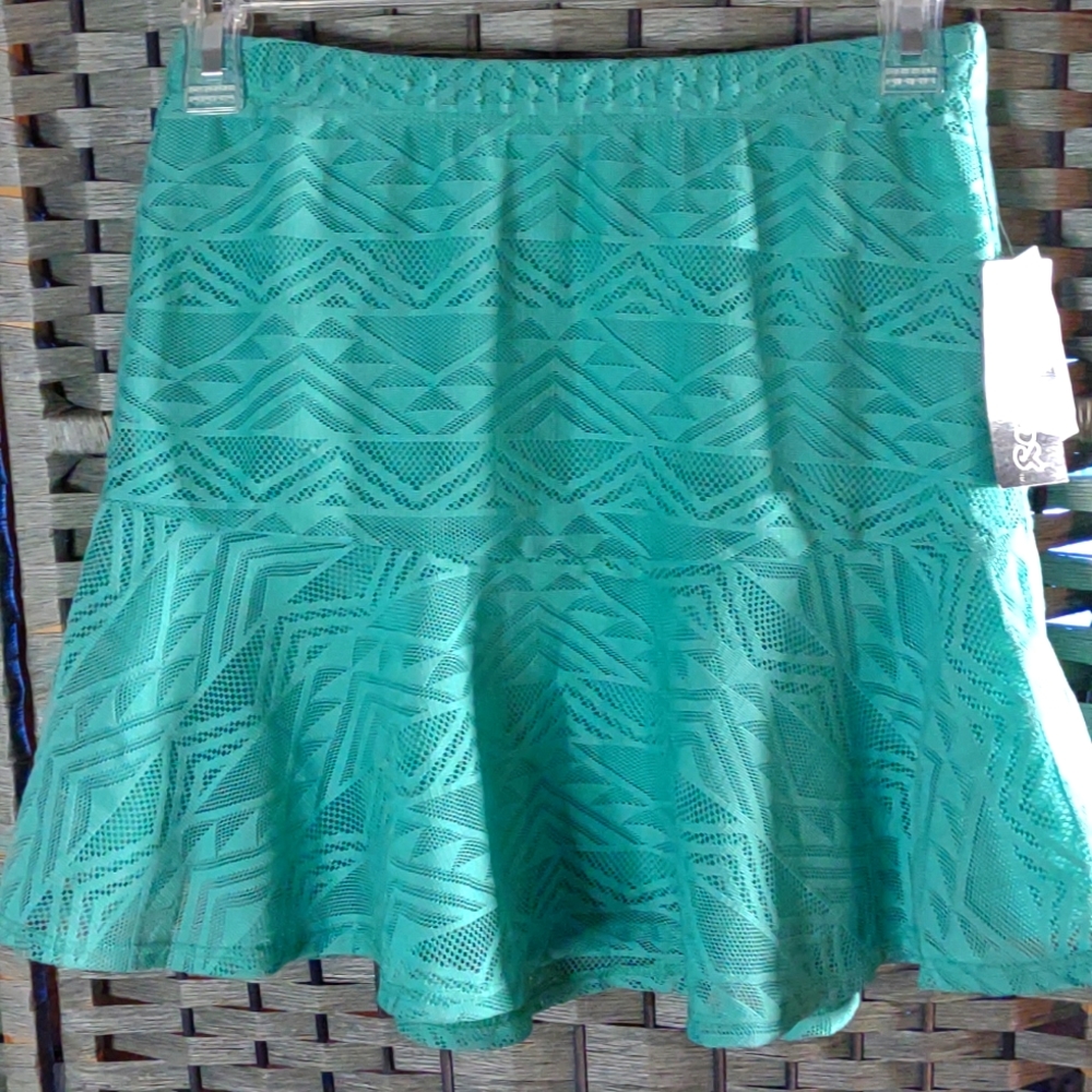 Stooshy Flare Mini Lined Skirt NWT Turquoise Green